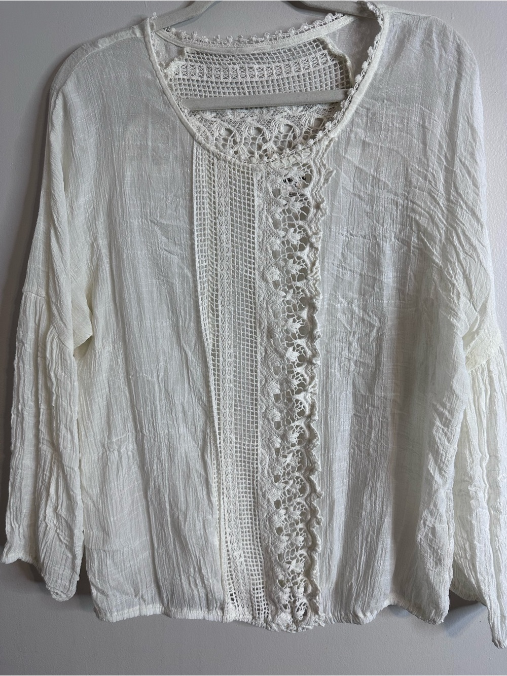 Wrangler Cream Crochet-Trim Boho Tunic